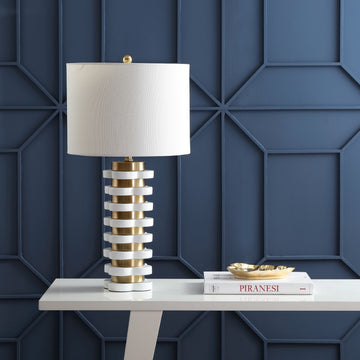 Wellington 26.5" Quatrefoil Striped Resin LED Table Lamp - JONATHAN Y